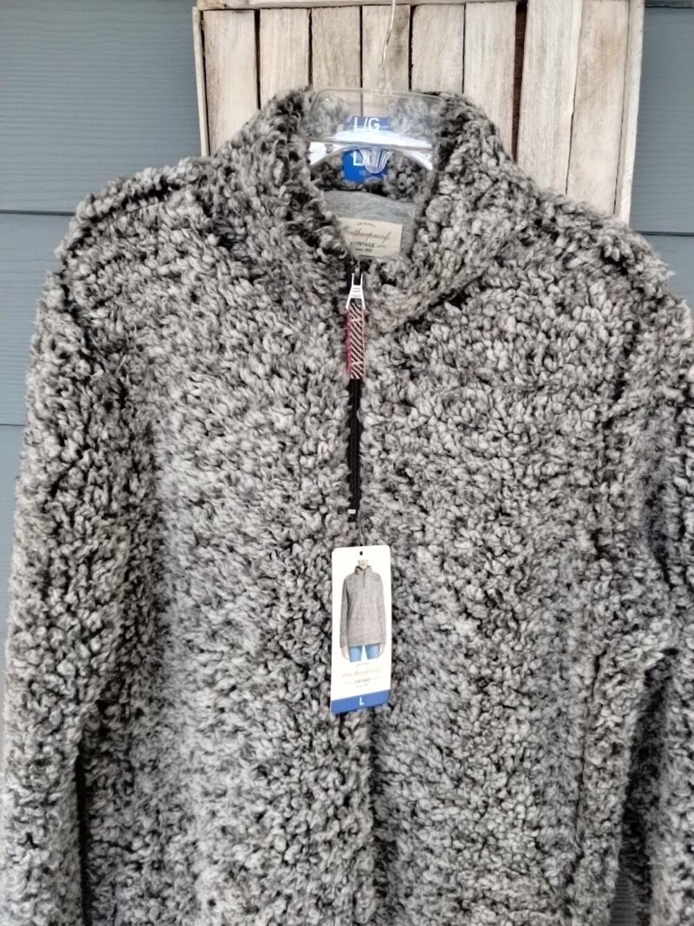 Weatherproof Brand Womens Faux Fur 1/4 Zip Pullover Size L Charcoal Gray w/Tags
